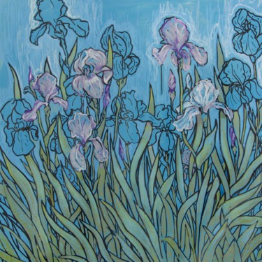 Schilderij getiteld "Iris blancs" door Toumire, Origineel Kunstwerk, Krijt
