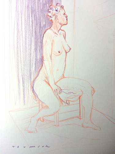 Drawing titled "Nu de Jacqueline su…" by Toumire, Original Artwork, Chalk