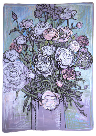Drawing titled "Grand bouquet de pi…" by Toumire, Original Artwork, Chalk Mounted on Wood Stretcher frame