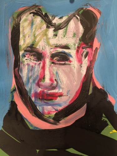 Painting titled "Autoportrait" by Toumire, Original Artwork, Acrylic Mounted on Cardboard
