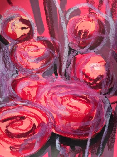 Painting titled "Pivoines rouges" by Toumire, Original Artwork, Acrylic