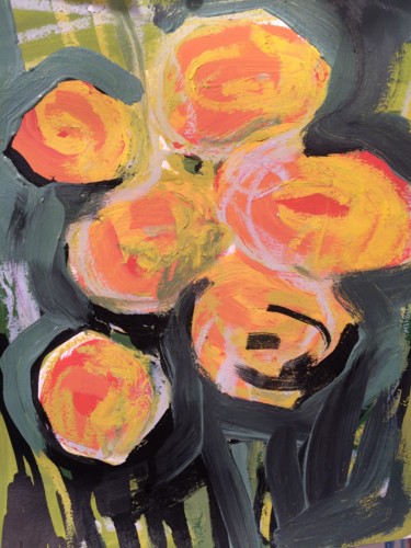 Painting titled "Pivoines oranges" by Toumire, Original Artwork, Acrylic