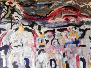 Peinture intitulée "cité blanche" par Hussein Toure, Œuvre d'art originale, Acrylique