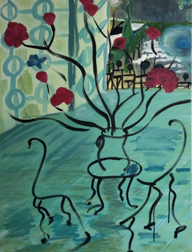Peinture intitulée "Le vase sur la fenê…" par Hussein Toure, Œuvre d'art originale, Acrylique