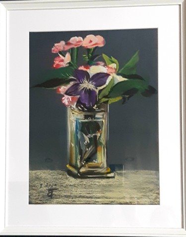 "Kwiaty w wazonie" başlıklı Tablo Ewe tarafından, Orijinal sanat, Pastel Karton üzerine monte edilmiş