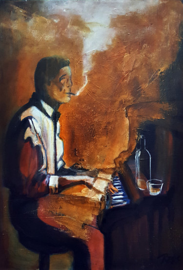 Painting titled "The pianist" by Cesar Aguilar (Raçe), Original Artwork, Oil