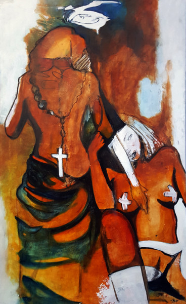 Malerei mit dem Titel "Ariel" von Cesar Aguilar (Raçe), Original-Kunstwerk, Öl