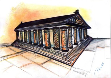 Dibujo titulada "Greek Temple" por Cesar Aguilar (Raçe), Obra de arte original, Lápiz