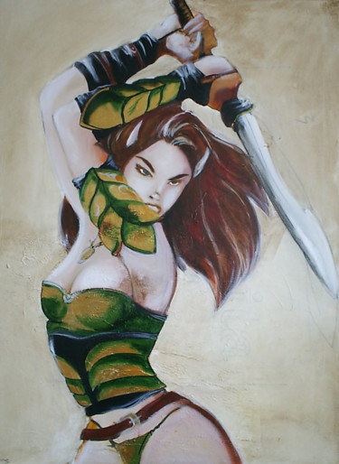 Malerei mit dem Titel "Oisin Warrior" von Cesar Aguilar (Raçe), Original-Kunstwerk, Acryl