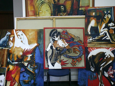 Painting titled "My atelier" by Cesar Aguilar (Raçe), Original Artwork