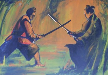 Painting titled "Miyamoto Mushahi" by Cesar Aguilar (Raçe), Original Artwork, Airbrush