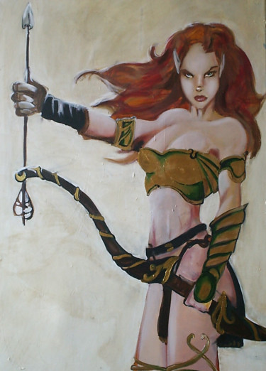 Schilderij getiteld "Arianrod archer" door Cesar Aguilar (Raçe), Origineel Kunstwerk, Acryl