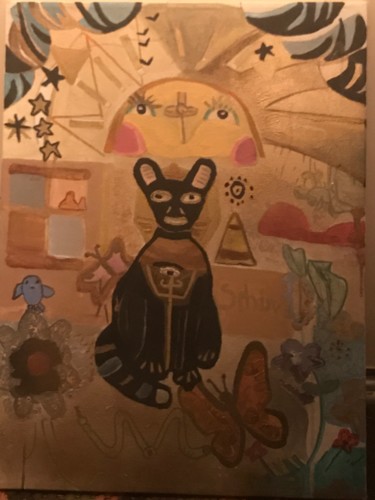 Painting titled "Egyptian Cat" by Tracie Lauren, Original Artwork, Acrylic
