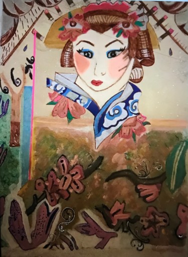 绘画 标题为“Japanese Geisha Gir…” 由Tracie Lauren, 原创艺术品, 丙烯