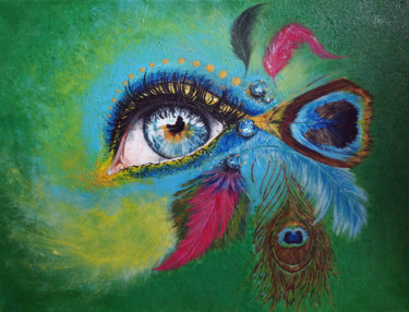 Peinture intitulée "Oeil & Plumes" par Tracy De Sousa, Œuvre d'art originale, Acrylique