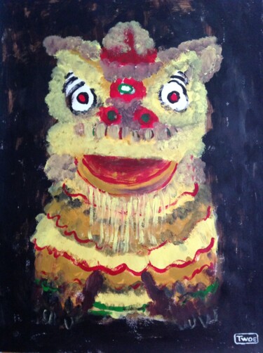 Schilderij getiteld "Chinese lion" door Tracy Woe, Origineel Kunstwerk, Acryl