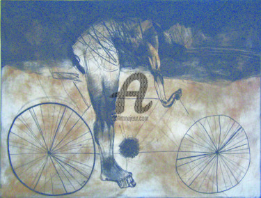 Printmaking titled "BICYCLIST" by Goce Trajkovski, Original Artwork, Engraving