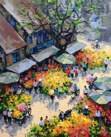 Painting titled "Spring market" by Anh Huy Tran, Original Artwork, Acrylic