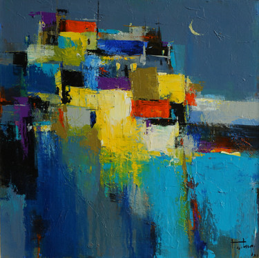 Painting titled "Blue Night" by Anh Huy Tran, Original Artwork, Acrylic Mounted on Wood Stretcher frame