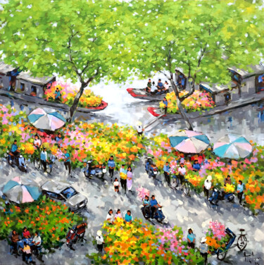 Painting titled "Spring flower marke…" by Anh Huy Tran, Original Artwork, Acrylic