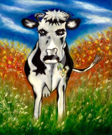 Peinture intitulée "La vache !!" par Mistermt, Œuvre d'art originale, Huile