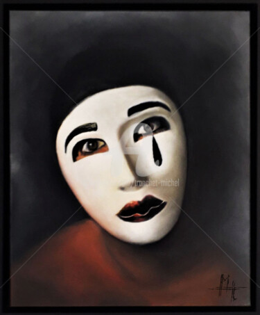 Le pierrot triste Peinture intitulée "Le pierrot triste" par Mistermt, Œuvre d'art originale, Huile Monté sur Châssis en bois