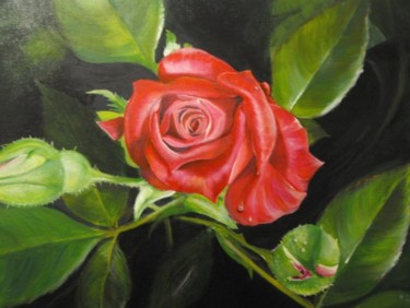 Painting titled "Red Solitaire" by Soma Datta, Original Artwork, Oil