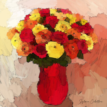 Arte digitale intitolato "Bouquet Nana" da Sylvia Cebellan, Opera d'arte originale, Pittura digitale Montato su Metallo