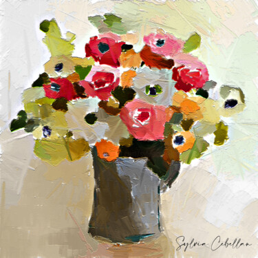 Arts numériques intitulée "Bouquet Nathalie" par Sylvia Cebellan, Œuvre d'art originale, Peinture numérique Monté sur Métal