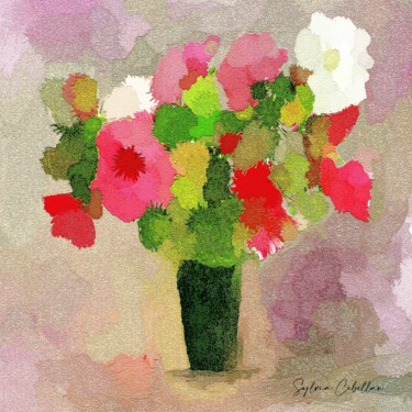 Arts numériques intitulée "Bouquet Alicia" par Sylvia Cebellan, Œuvre d'art originale, Peinture numérique Monté sur Métal