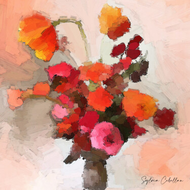 Digital Arts με τίτλο "Bouquet Régine" από Sylvia Cebellan, Αυθεντικά έργα τέχνης, Ψηφιακή ζωγραφική Τοποθετήθηκε στο Μέταλλο