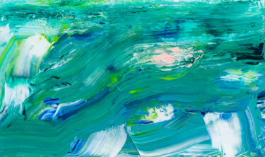 Картина под названием "Blurry Moon in Gree…" - Tran Tuan, Подлинное произведение искусства, Акрил Установлен на Деревянная р…