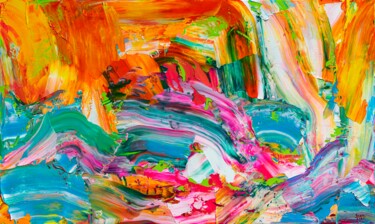 Malarstwo zatytułowany „Rainbow and Sea” autorstwa Tran Tuan, Oryginalna praca, Akryl Zamontowany na Drewniana rama noszy