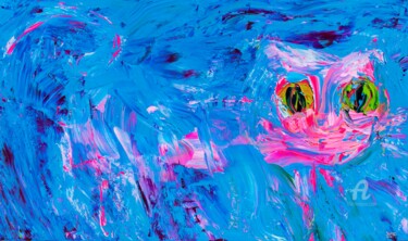 Ζωγραφική με τίτλο "Pink Cat" από Tran Tuan, Αυθεντικά έργα τέχνης, Ακρυλικό Τοποθετήθηκε στο Ξύλινο φορείο σκελετό
