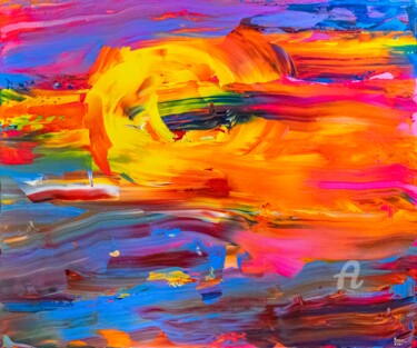 Картина под названием "Fly over the Sun" - Tran Tuan, Подлинное произведение искусства, Акрил Установлен на Деревянная рама…