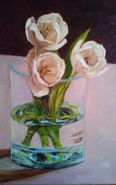 Painting titled "Цветы в стакане" by Irina Trav, Original Artwork, Oil
