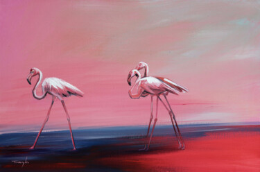 Painting titled "Flamingos. Flamingo…" by Trayko Popov, Original Artwork, Acrylic