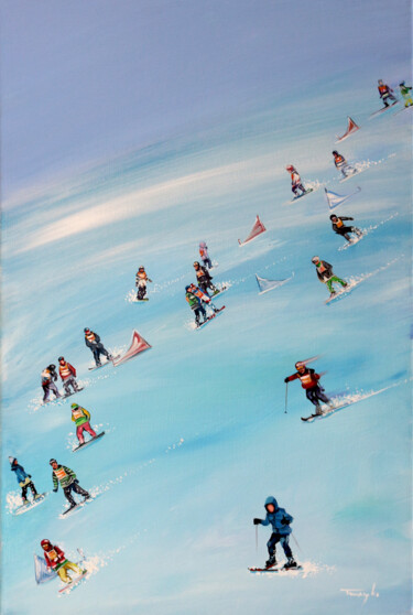 Pittura intitolato "Snowboard. Ski slop…" da Trayko Popov, Opera d'arte originale, Acrilico