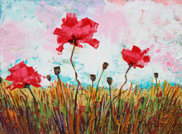Peinture intitulée "Wild Flowers, Poppi…" par Trayko Popov, Œuvre d'art originale, Acrylique