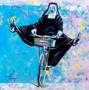 Pintura titulada "Bicycle. Bike. Nun…" por Trayko Popov, Obra de arte original, Acrílico