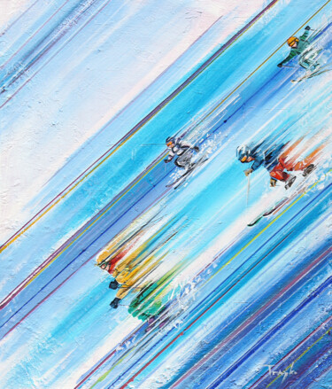 Malerei mit dem Titel "Ski | Skiing | Wint…" von Trayko Popov, Original-Kunstwerk, Acryl