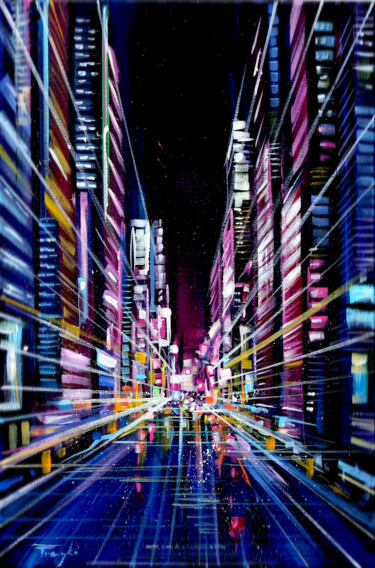 Night Street | City Lights | New York Painting titled "Night Street | City…" by Trayko Popov, Original Artwork, Acrylic