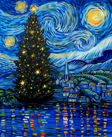 Peinture intitulée "Merry Christms" par Trayko Popov, Œuvre d'art originale, Acrylique Monté sur Châssis en bois