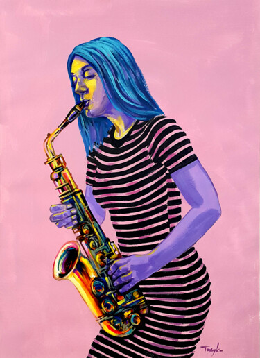 Картина под названием "Jazz | Music | Saxo…" - Trayko Popov, Подлинное произведение искусства, Акрил