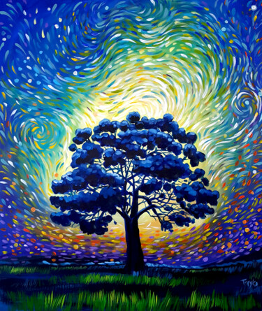 Картина под названием "Night Tree" - Trayko Popov, Подлинное произведение искусства, Акрил Установлен на Деревянная рама для…