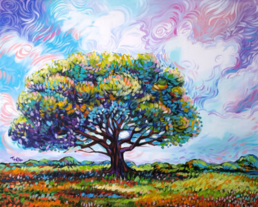 Painting titled "Summer Tree" by Trayko Popov, Original Artwork, Acrylic Mounted on Wood Stretcher frame