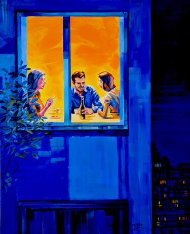 Картина под названием "Late Night Conversa…" - Trayko Popov, Подлинное произведение искусства, Акрил Установлен на Деревянна…
