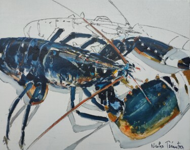 Peinture intitulée "Esquisse homards" par Nicolas Tréanton, Œuvre d'art originale, Huile