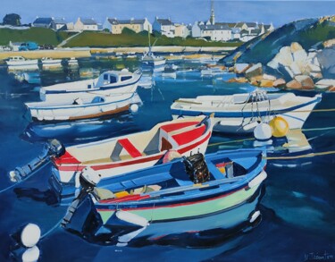 Картина под названием "Port de pêche Ouess…" - Nicolas Tréanton, Подлинное произведение искусства, Масло