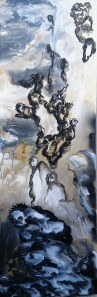 Schilderij getiteld "Parcours Sinueux" door Treizespace, Origineel Kunstwerk, Olie Gemonteerd op Frame voor houten brancard